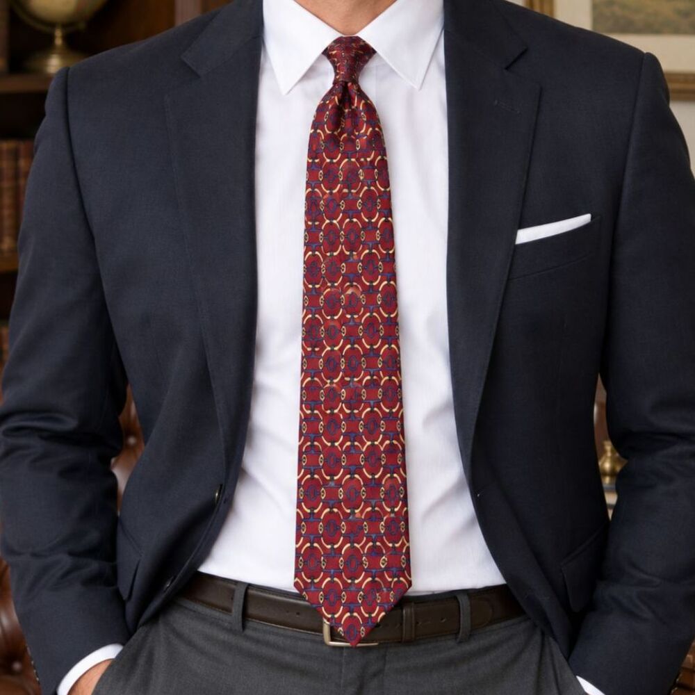 Brooks Brothers Makers All Silk Tie Red Blue Gold Geometric Made in USA Vintage